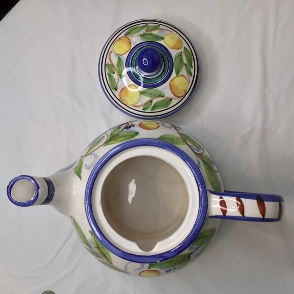 Plums Harvest LemonsTeapot Ceramic Vibrant Colors Hand painted 2000 Italy Vtg 6" - Picture 6 of 10